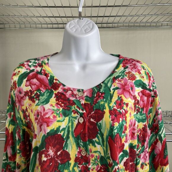 Talbots Women's Floral Button Up Cardigan Size L Colorful Boho Rainbow Garden - Picture 7 of 11